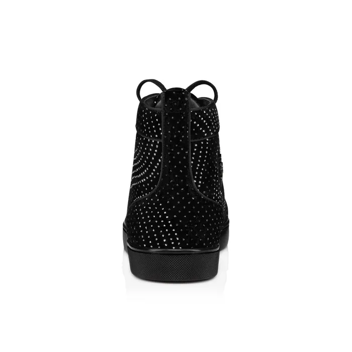 Men Lou Pik Pik Strass Hightop Sneakers 8211 Suede And Velvet River 8211 Black Black Christian Louboutin High Top Sneakers