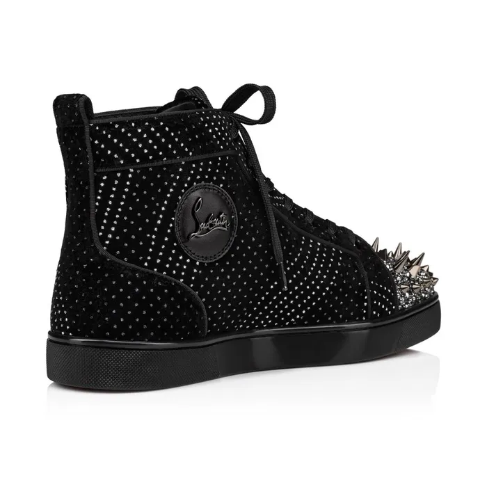 Men Lou Pik Pik Strass Hightop Sneakers 8211 Suede And Velvet River 8211 Black Black Christian Louboutin High Top Sneakers