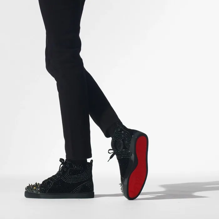 Men Lou Pik Pik Strass Hightop Sneakers 8211 Suede And Velvet River 8211 Black Black Christian Louboutin High Top Sneakers