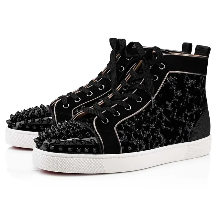 Men Lou Spikes Blackdk Gun Christian Louboutin High Top Sneakers