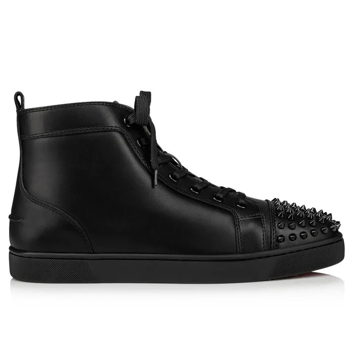 Men Lou Spikes Hightop Sneakers 8211 Calf Leather 8211 Black Black Christian Louboutin High Top Sneakers