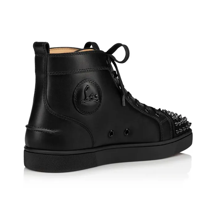 Men Lou Spikes Hightop Sneakers 8211 Calf Leather 8211 Black Black Christian Louboutin High Top Sneakers