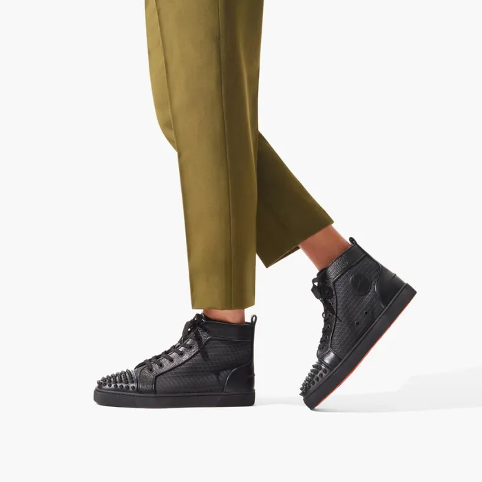 Men Lou Spikes Hightop Sneakers 8211 Calf Leather And Spikes 8211 Black Black Christian Louboutin High Top Sneakers