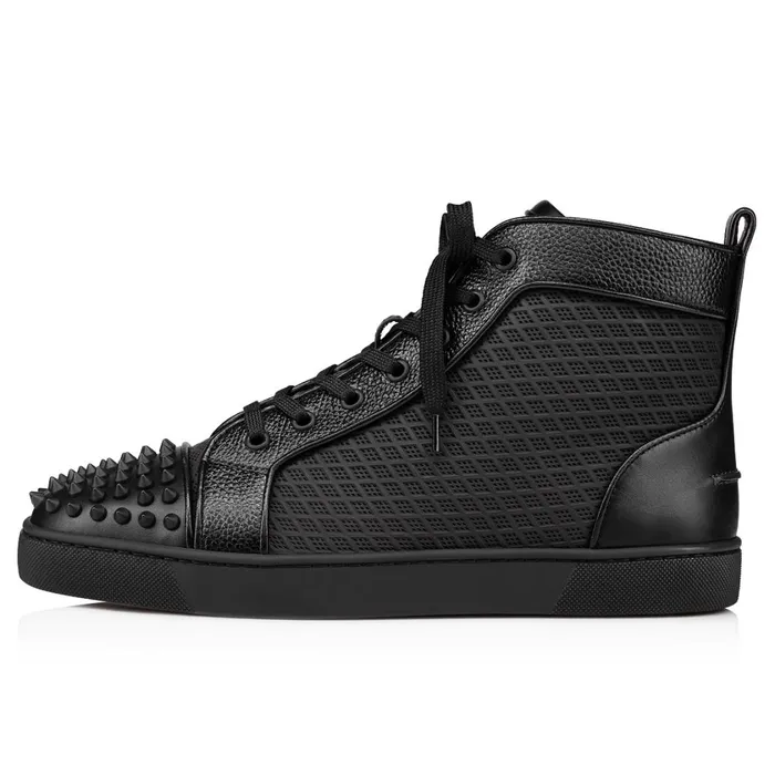 Men Lou Spikes Hightop Sneakers 8211 Calf Leather And Spikes 8211 Black Black Christian Louboutin High Top Sneakers