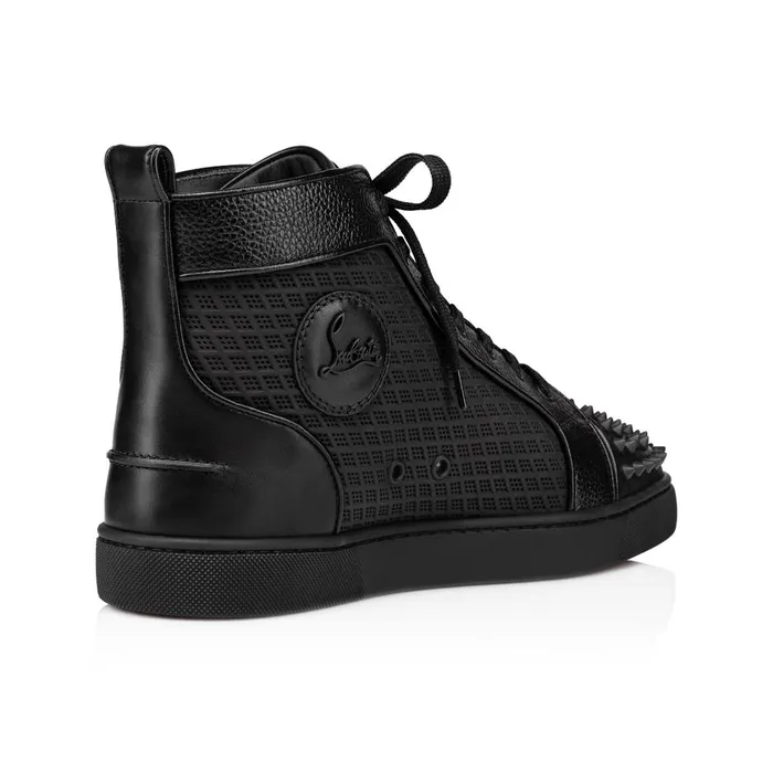 Men Lou Spikes Hightop Sneakers 8211 Calf Leather And Spikes 8211 Black Black Christian Louboutin High Top Sneakers