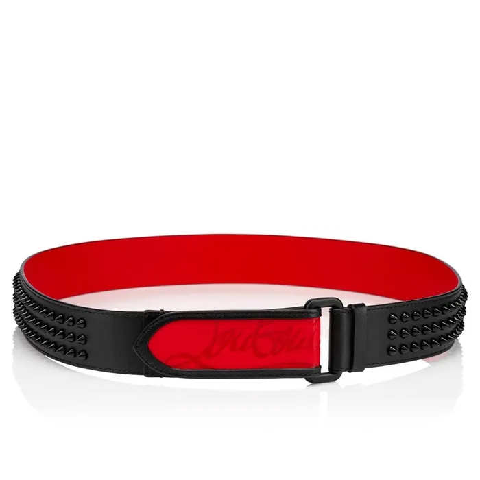 Men Loubi Belt 8211 Calf Leather And Spikes 8211 Black Black Christian Louboutin Belts