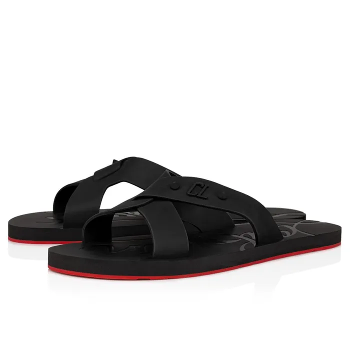 Men Loubi Cross Mules 8211 Rubber 8211 Black Black Christian Louboutin Sandals and Espadrilles Men Loubi Cross Mules 8211 Rubber 8211 Black Black Christian Louboutin Sandals and Espadrilles