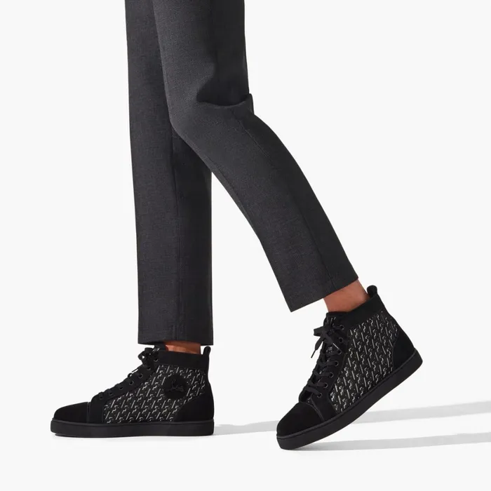 Men Louis Hightop Sneakers 8211 Suede And Coated Canva Techno CL 8211 Black Black Christian Louboutin High Top Sneakers