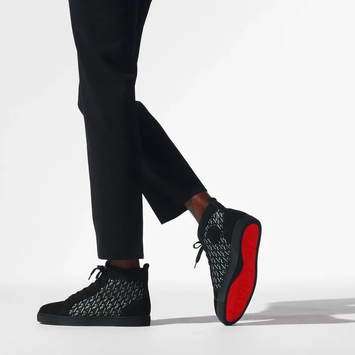 Men Louis Hightop Sneakers 8211 Suede And Coated Canva Techno CL 8211 Black Black Christian Louboutin High Top Sneakers