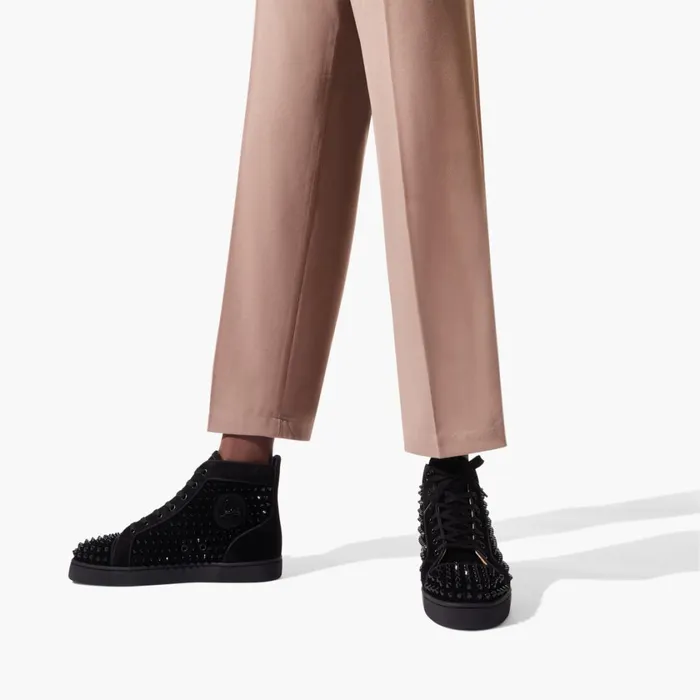 Men Louis Hightop Sneakers 8211 Veau Velours And Spikes 8211 Black Black Christian Louboutin High Top Sneakers