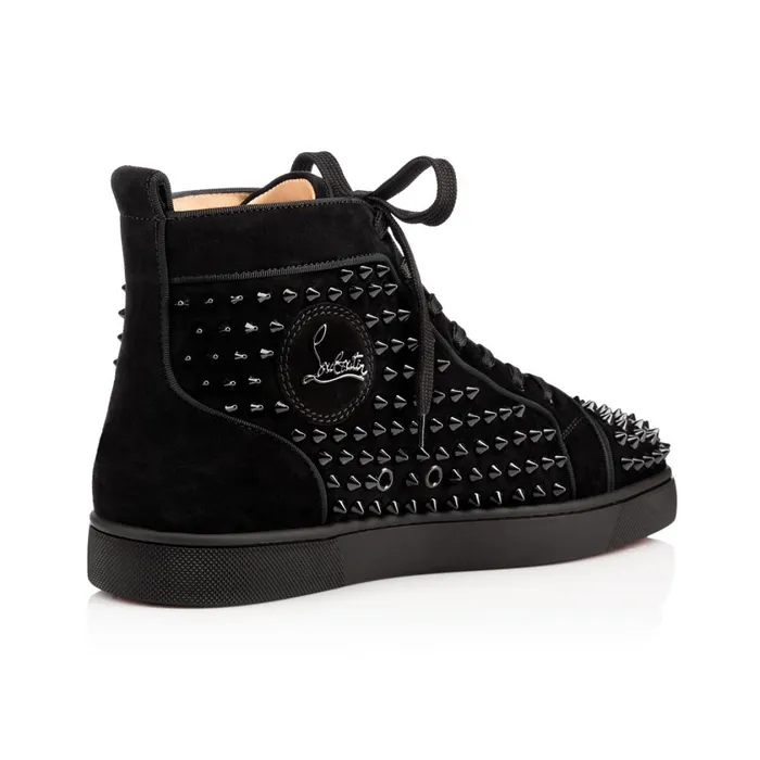 Men Louis Hightop Sneakers 8211 Veau Velours And Spikes 8211 Black Black Christian Louboutin High Top Sneakers