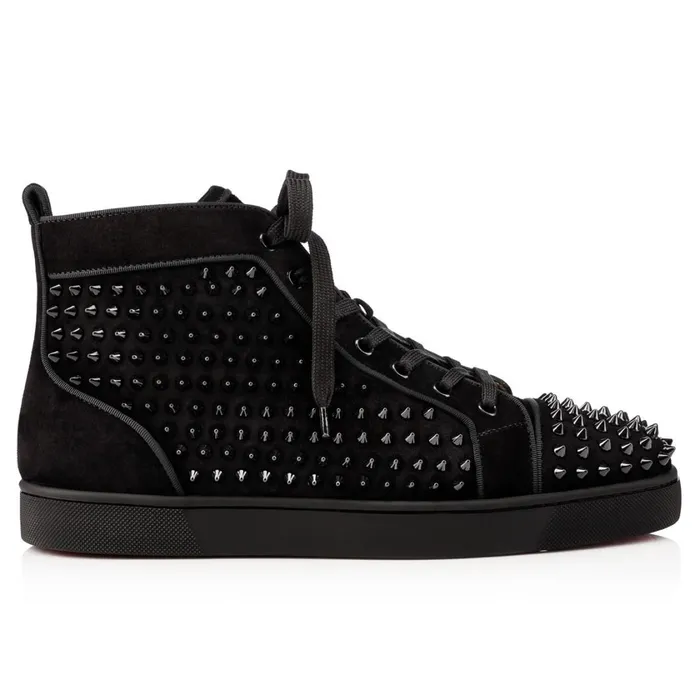 Men Louis Hightop Sneakers 8211 Veau Velours And Spikes 8211 Black Black Christian Louboutin High Top Sneakers