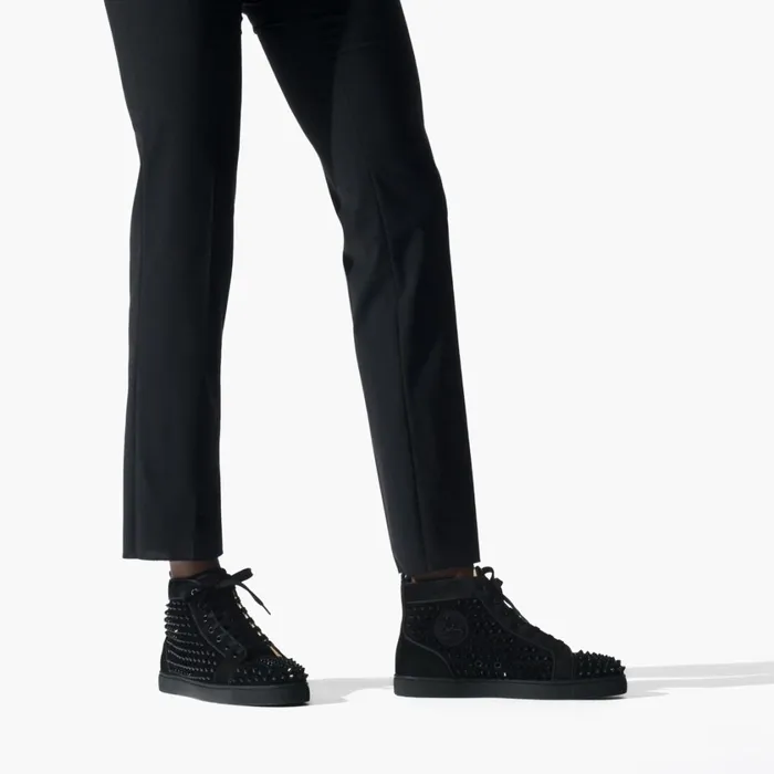 Men Louis Hightop Sneakers 8211 Veau Velours And Spikes 8211 Black Black Christian Louboutin High Top Sneakers