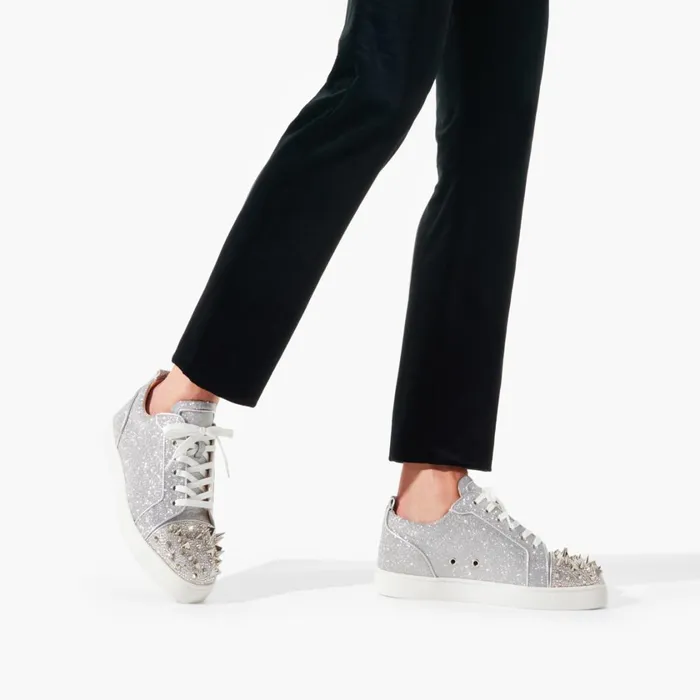 Men Louis Junior P Pik Pik Strass Sneakers 8211 Glittered Calf Leather And Spikes 8211 Silver Silver Christian Louboutin Low Top Sneakers