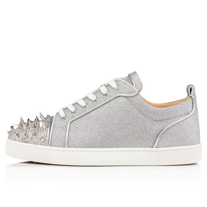 Men Louis Junior P Pik Pik Strass Sneakers 8211 Glittered Calf Leather And Spikes 8211 Silver Silver Christian Louboutin Low Top Sneakers