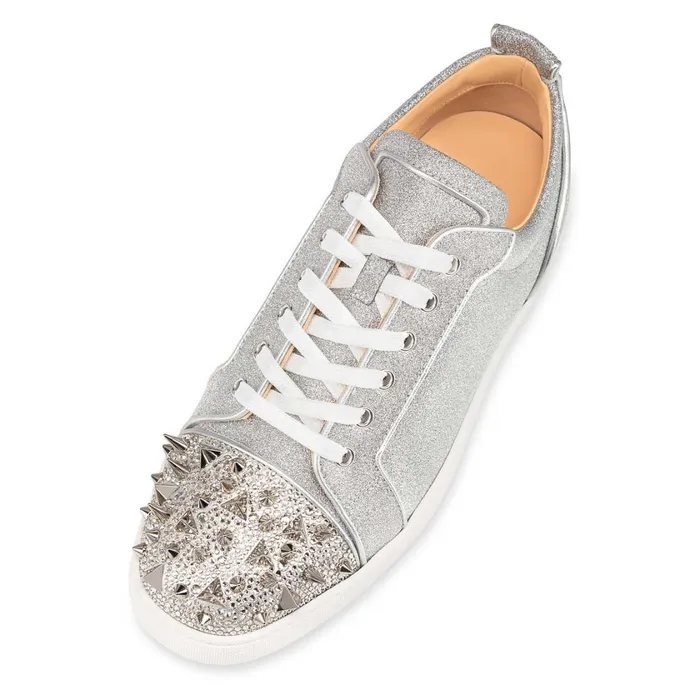Men Louis Junior P Pik Pik Strass Sneakers 8211 Glittered Calf Leather And Spikes 8211 Silver Silver Christian Louboutin Low Top Sneakers