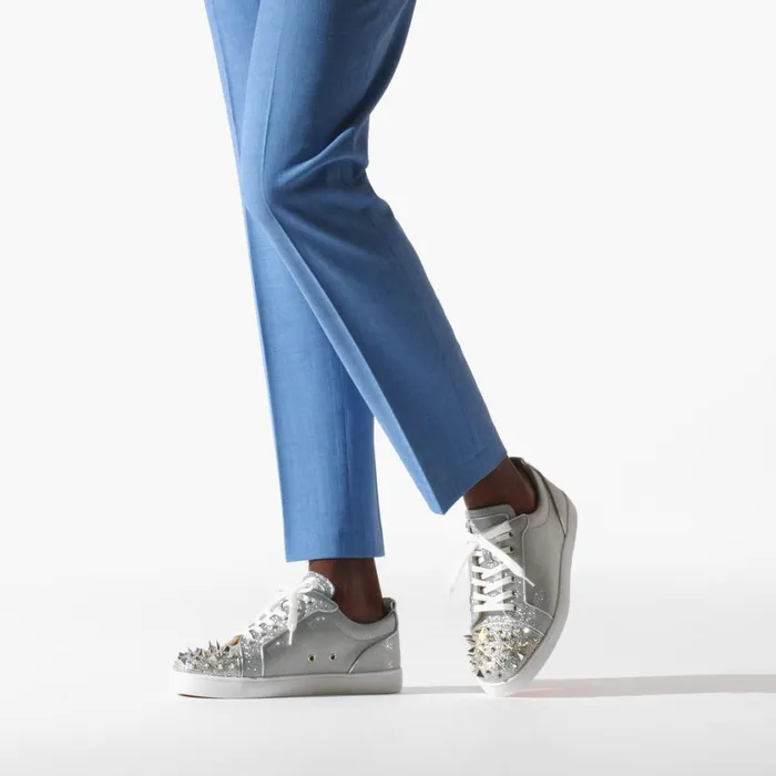 Men Louis Junior P Pik Pik Strass Sneakers 8211 Glittered Calf Leather And Spikes 8211 Silver Silver Christian Louboutin Low Top Sneakers