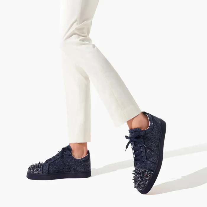 Men Louis Junior P Pik Pik Strass Sneakers 8211 Glittered Leather Comte And Strass 8211 Ink Blue Christian Louboutin Low Top Sneakers