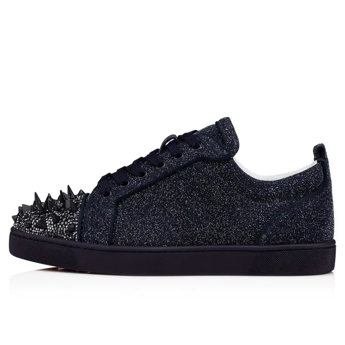Men Louis Junior P Pik Pik Strass Sneakers 8211 Glittered Leather Comte And Strass 8211 Ink Blue Christian Louboutin Low Top Sneakers