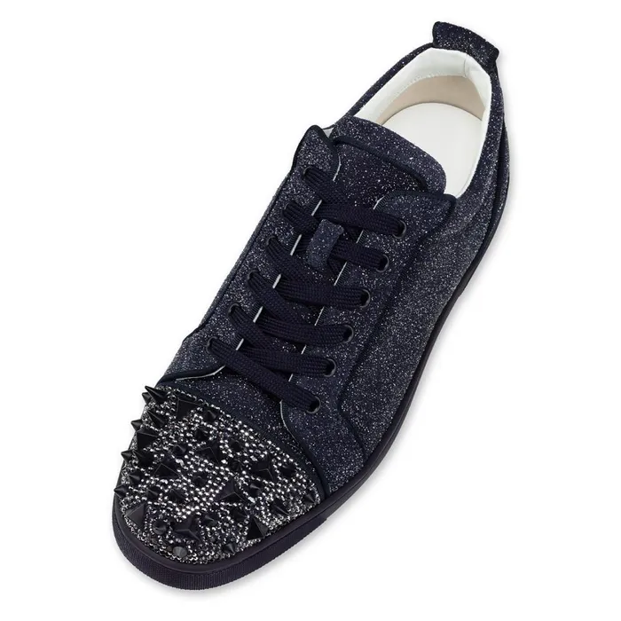 Men Louis Junior P Pik Pik Strass Sneakers 8211 Glittered Leather Comte And Strass 8211 Ink Blue Christian Louboutin Low Top Sneakers