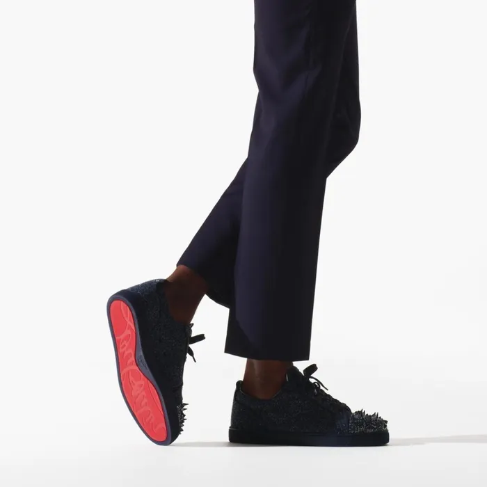 Men Louis Junior P Pik Pik Strass Sneakers 8211 Glittered Leather Comte And Strass 8211 Ink Blue Christian Louboutin Low Top Sneakers