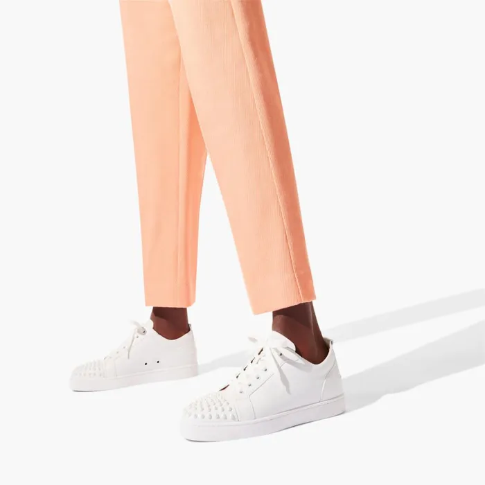 Men Louis Junior Spikes Sneakers 8211 Calf Leather 8211 White White Christian Louboutin Low Top Sneakers