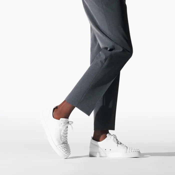 Men Louis Junior Spikes Sneakers 8211 Calf Leather 8211 White White Christian Louboutin Low Top Sneakers