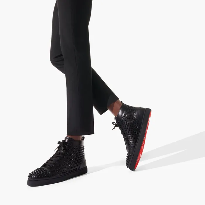 Men Louis Spikes Sneakers 8211 Calf Leather And Spikes 8211 Black Black Christian Louboutin High Top Sneakers