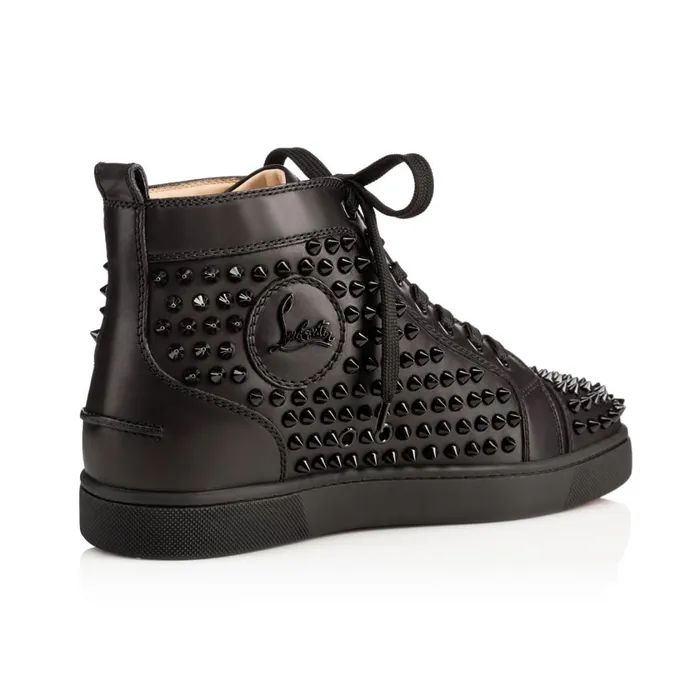 Men Louis Spikes Sneakers 8211 Calf Leather And Spikes 8211 Black Black Christian Louboutin High Top Sneakers