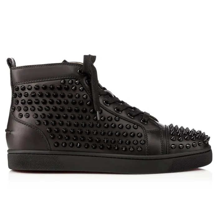 Men Louis Spikes Sneakers 8211 Calf Leather And Spikes 8211 Black Black Christian Louboutin High Top Sneakers