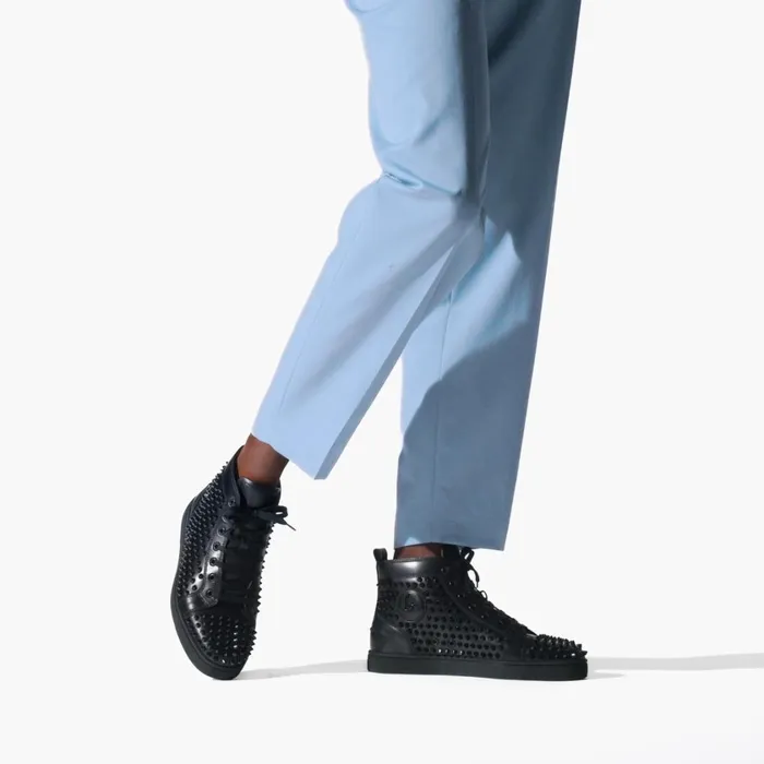 Men Louis Spikes Sneakers 8211 Calf Leather And Spikes 8211 Black Black Christian Louboutin High Top Sneakers