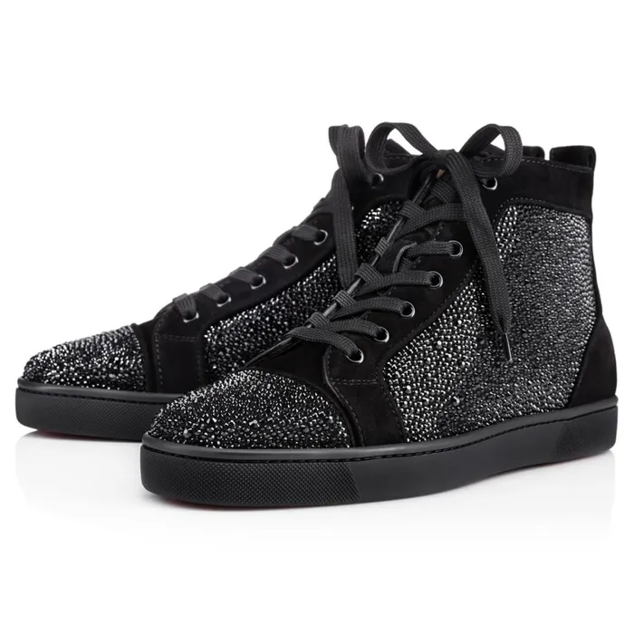 Men Louis Strass Sneakers 8211 Suede Calf And Strass 8211 Black Black Christian Louboutin High Top Sneakers Men Louis Strass Sneakers 8211 Suede Calf And Strass 8211 Black Black Christian Louboutin High Top Sneakers
