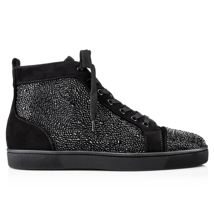 Men Louis Strass Sneakers 8211 Suede Calf And Strass 8211 Black Black Christian Louboutin High Top Sneakers