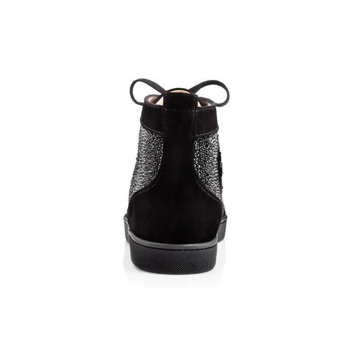 Men Louis Strass Sneakers 8211 Suede Calf And Strass 8211 Black Black Christian Louboutin High Top Sneakers