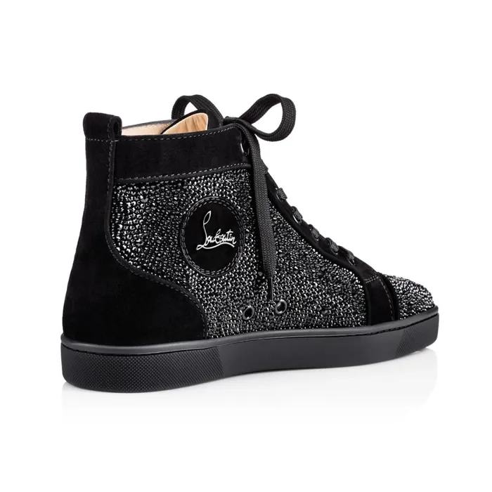 Men Louis Strass Sneakers 8211 Suede Calf And Strass 8211 Black Black Christian Louboutin High Top Sneakers
