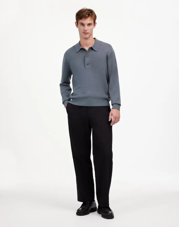 Men MilanoKnit Sweater Polo Shirt In Merino Wool Dark Grey Madewell Shirts