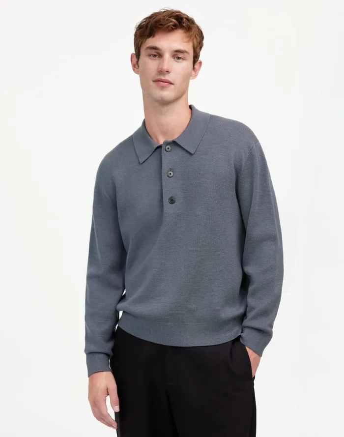 Men MilanoKnit Sweater Polo Shirt In Merino Wool Dark Grey Madewell Shirts