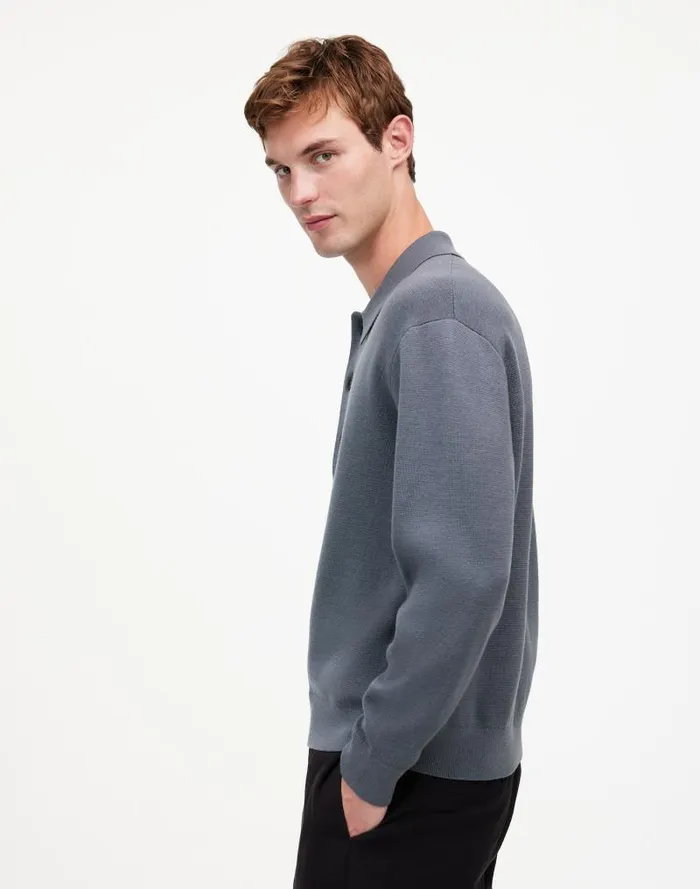 Men MilanoKnit Sweater Polo Shirt In Merino Wool Dark Grey Madewell Shirts