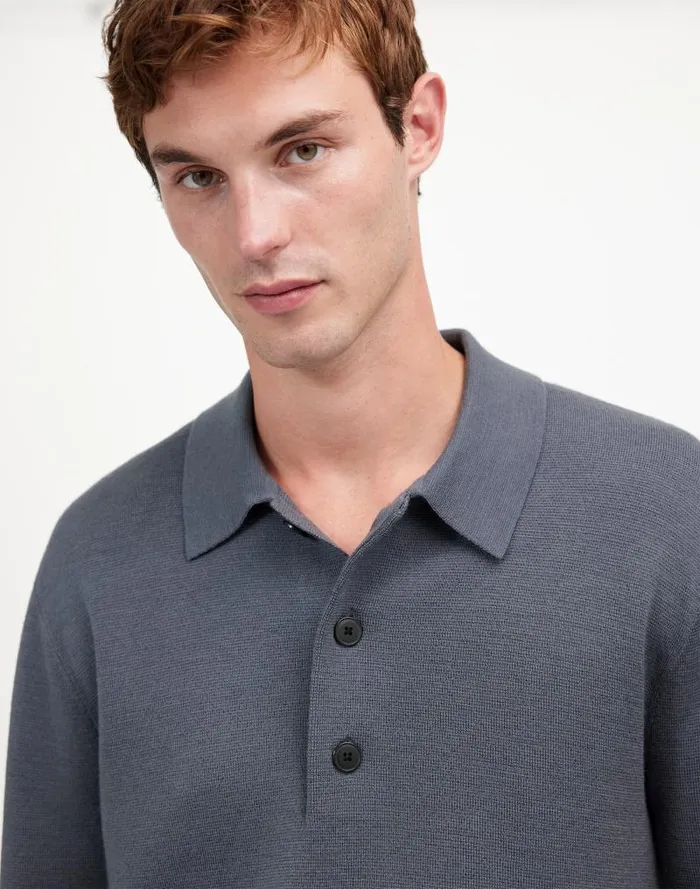 Men MilanoKnit Sweater Polo Shirt In Merino Wool Dark Grey Madewell Shirts