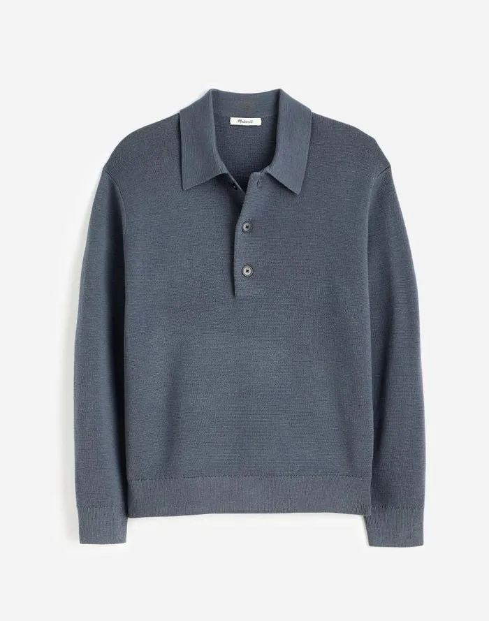 Men MilanoKnit Sweater Polo Shirt In Merino Wool Dark Grey Madewell Shirts