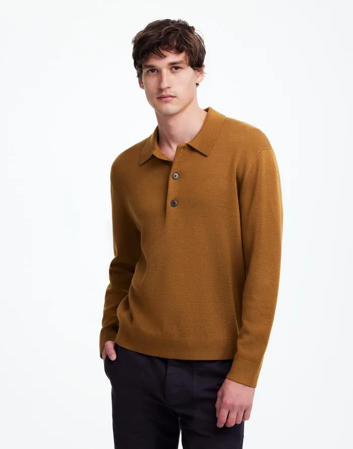 Men MilanoKnit Sweater Polo Shirt In Merino Wool Rich Camel Madewell Shirts