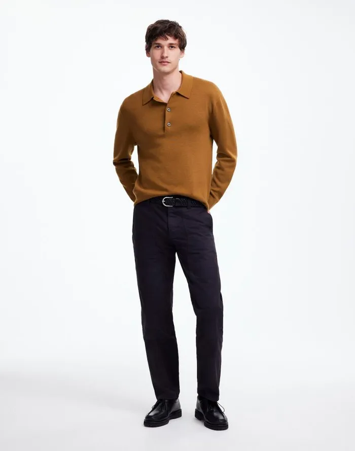 Men MilanoKnit Sweater Polo Shirt In Merino Wool Rich Camel Madewell Shirts