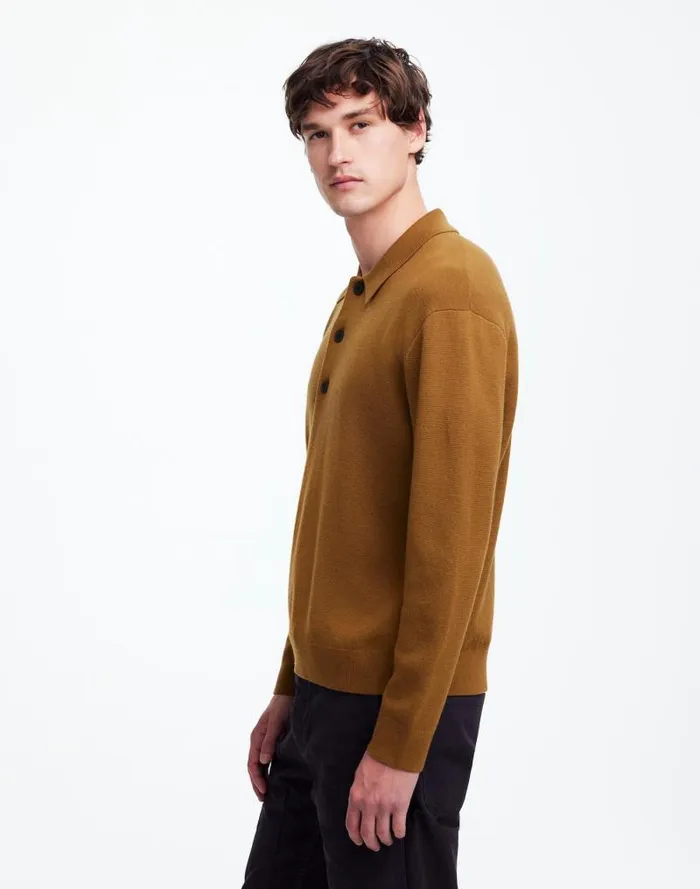 Men MilanoKnit Sweater Polo Shirt In Merino Wool Rich Camel Madewell Shirts