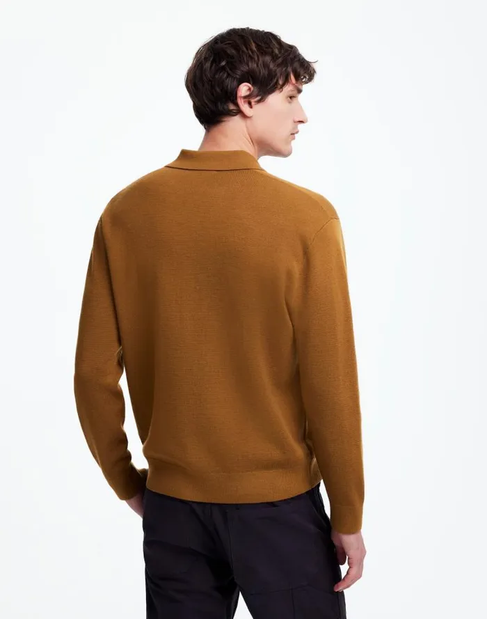Men MilanoKnit Sweater Polo Shirt In Merino Wool Rich Camel Madewell Shirts