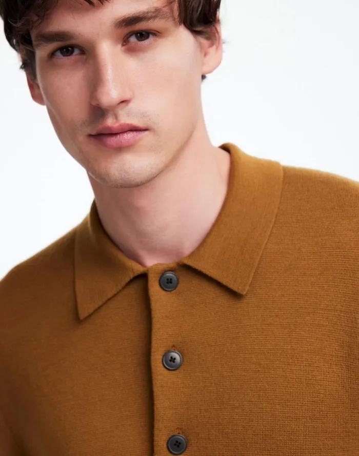 Men MilanoKnit Sweater Polo Shirt In Merino Wool Rich Camel Madewell Shirts