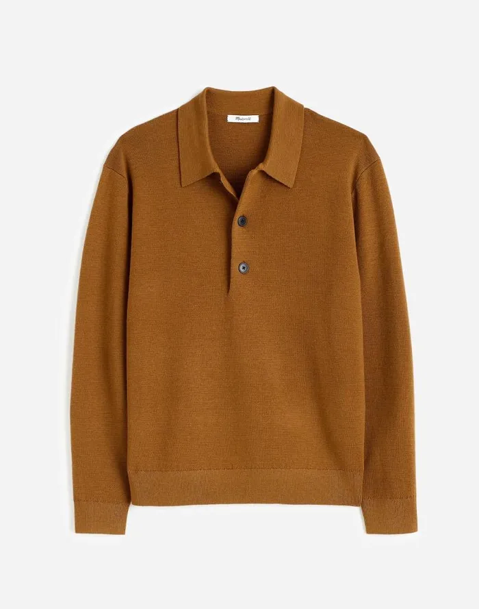 Men MilanoKnit Sweater Polo Shirt In Merino Wool Rich Camel Madewell Shirts