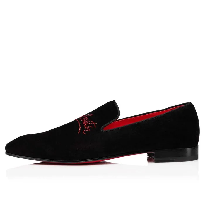 Men Navy Dandelion Strass Loafers 8211 Veau Velours And Strass 8211 Black Black Christian Louboutin Loafers and Slipons