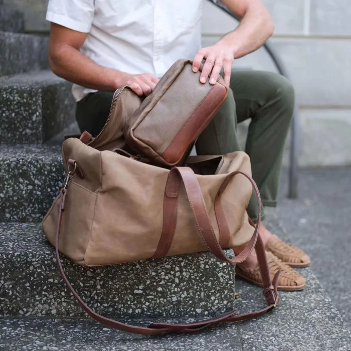 Men Nisolo Bags and Wallets Durango Dopp Kit Waxed Canvas