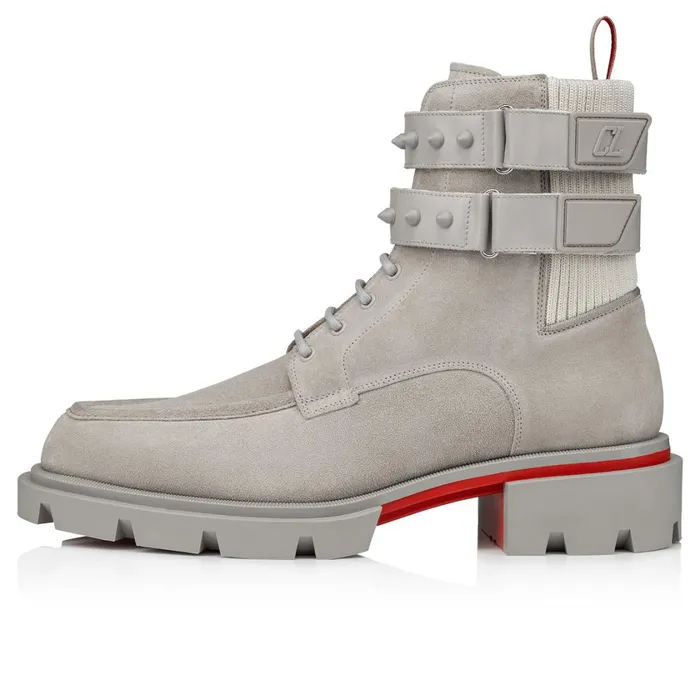 Men Our Fight Boots 8211 Leather And Mesh 8211 Goose Grey Christian Louboutin Ankle Boots