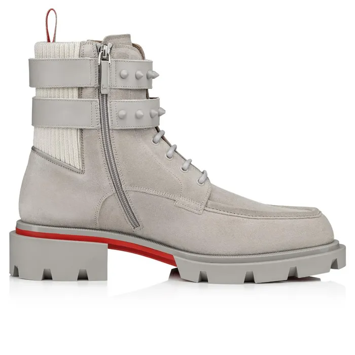 Men Our Fight Boots 8211 Leather And Mesh 8211 Goose Grey Christian Louboutin Ankle Boots